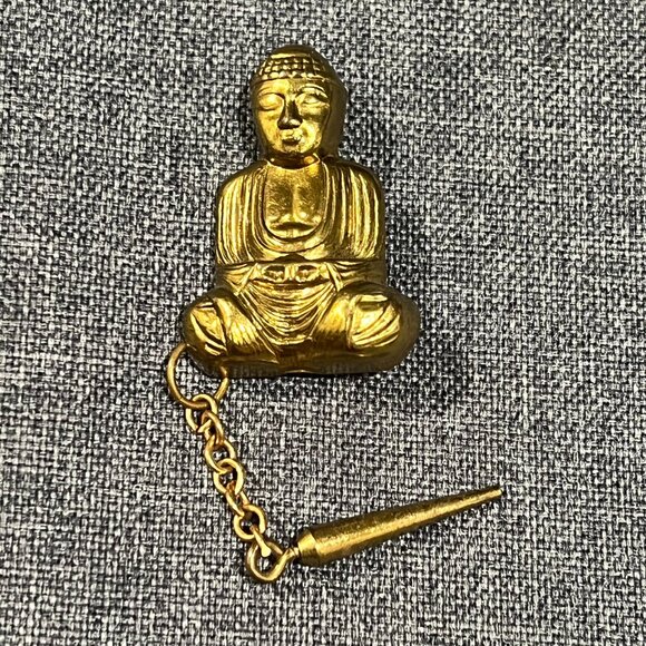 Vintage Buddha Tie Clip Gold Tone Tie Tack with Chain & Drop Bar Men’s Accessory - Picture 7 of 7